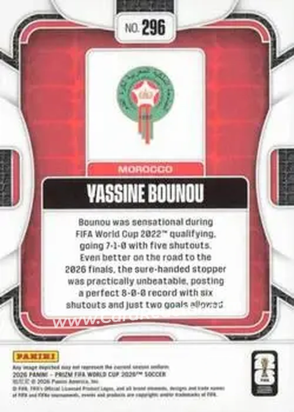 2026 Panini Prizm FIFA World Cup #296 - Yassine Bounou - Morocco - Back