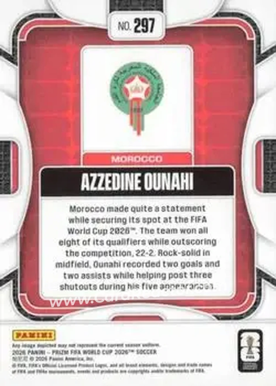 2026 Panini Prizm FIFA World Cup #297 - Azzedine Ounahi - Morocco - Back