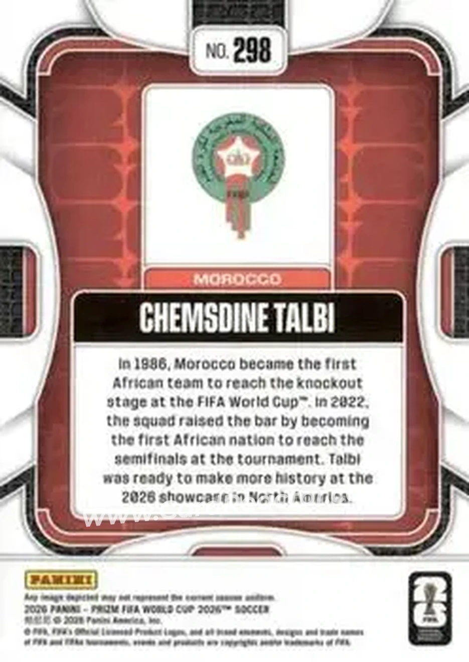 2026 Panini Prizm FIFA World Cup #298 - Chemsdine Talbi - Morocco - Back