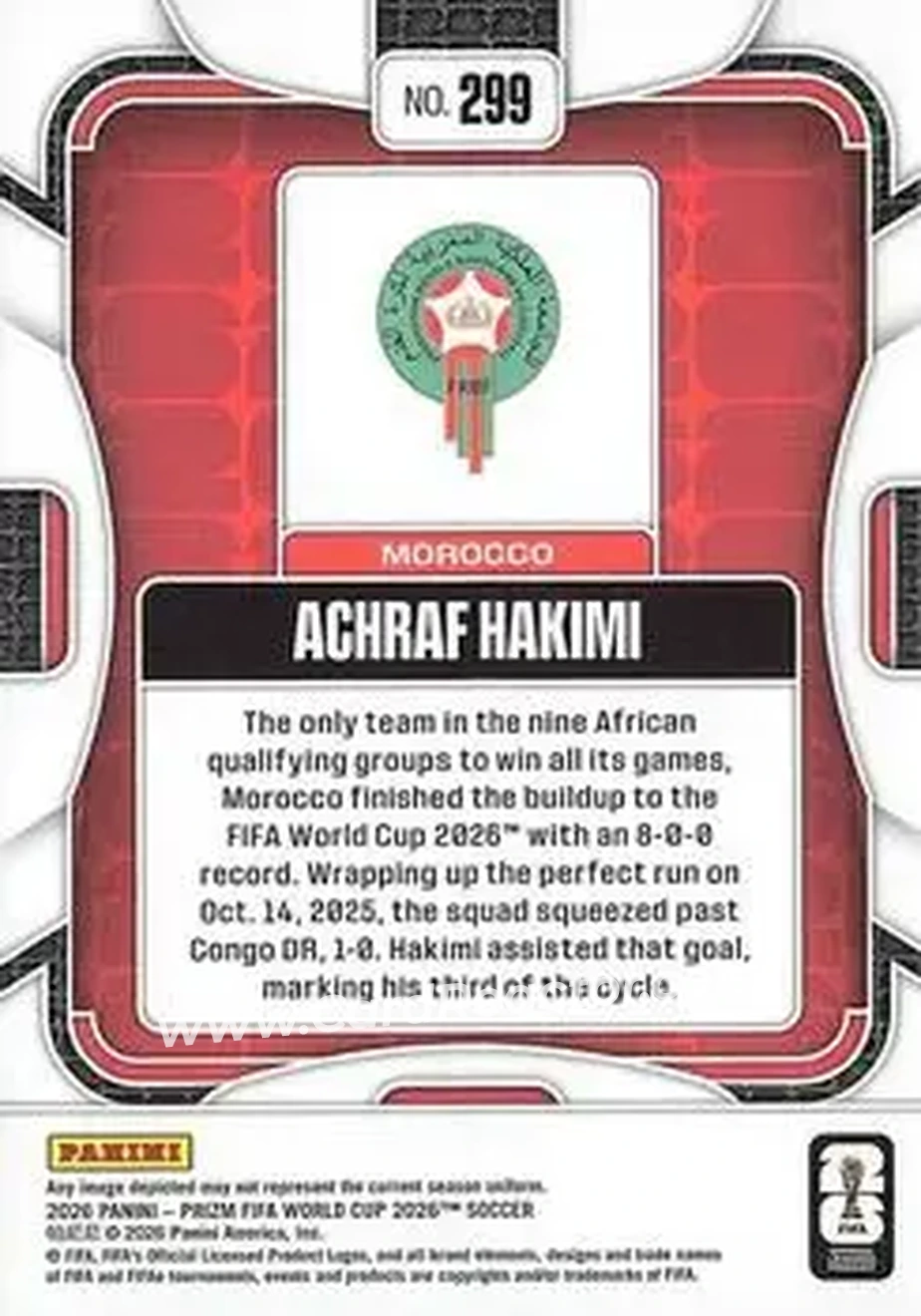 2026 Panini Prizm FIFA World Cup #299 - Achraf Hakimi - Morocco - Back
