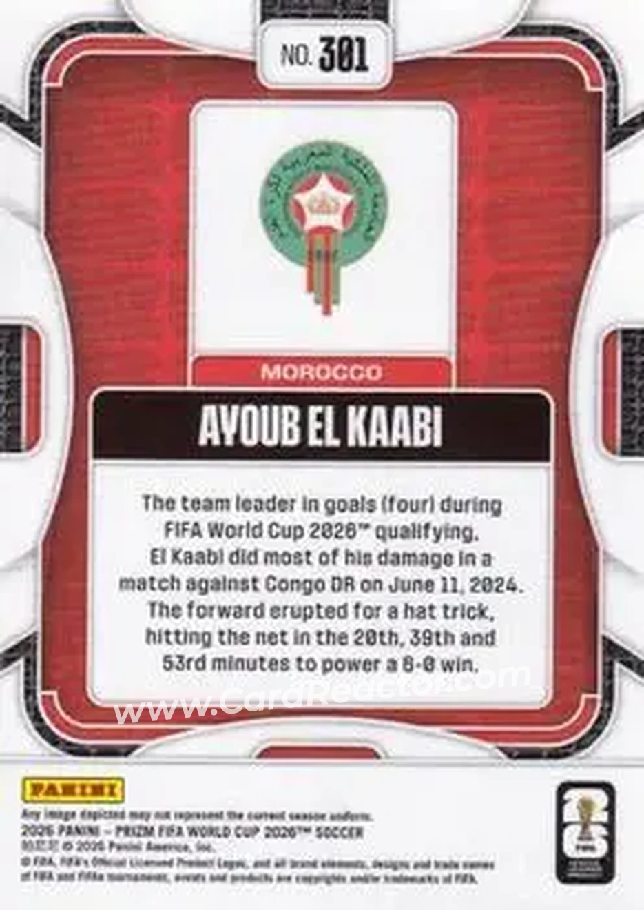 2026 Panini Prizm FIFA World Cup #301 - Ayoub El Kaabi - Morocco - Back