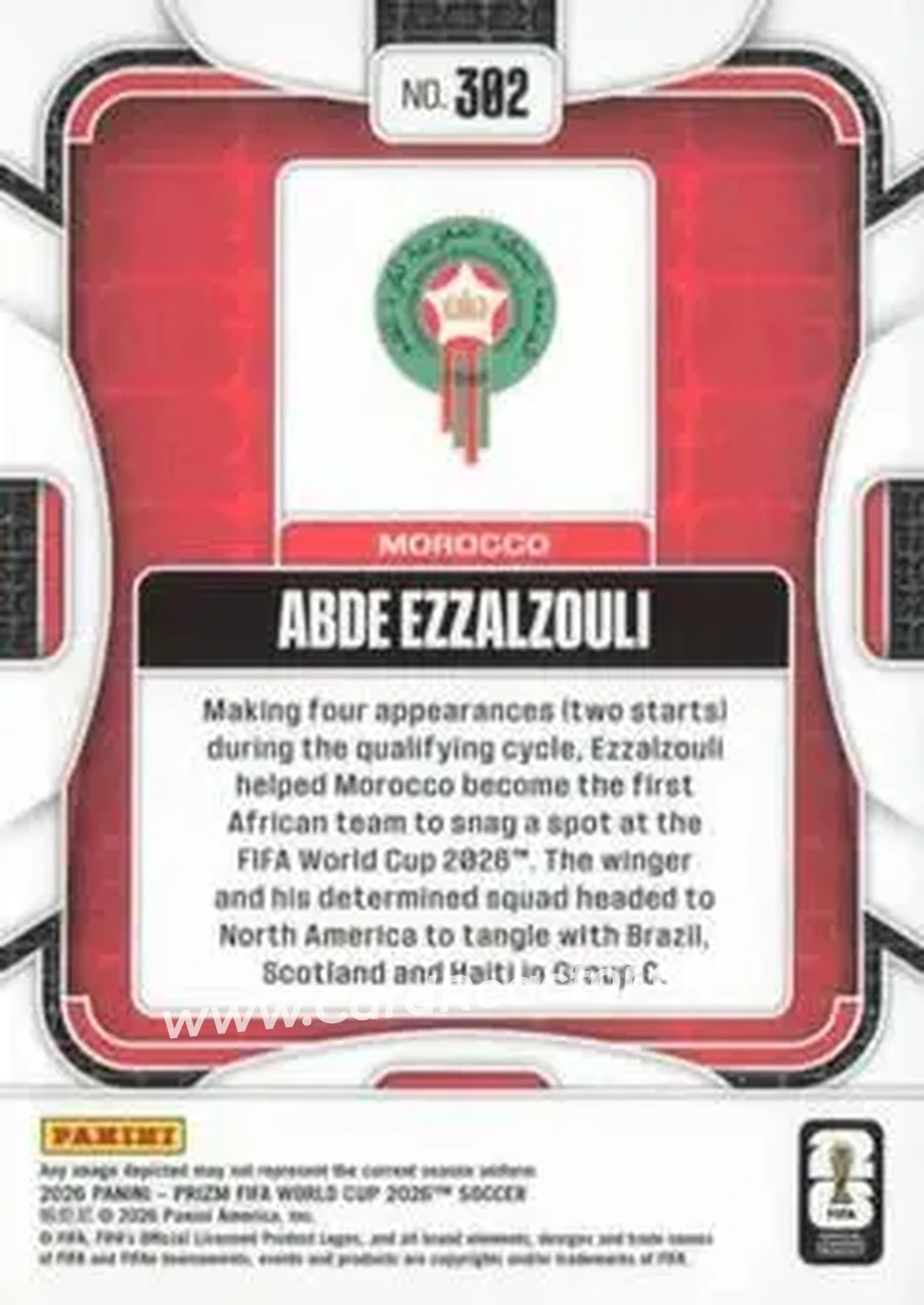 2026 Panini Prizm FIFA World Cup #302 - Abde Ezzalzouli - Morocco - Back