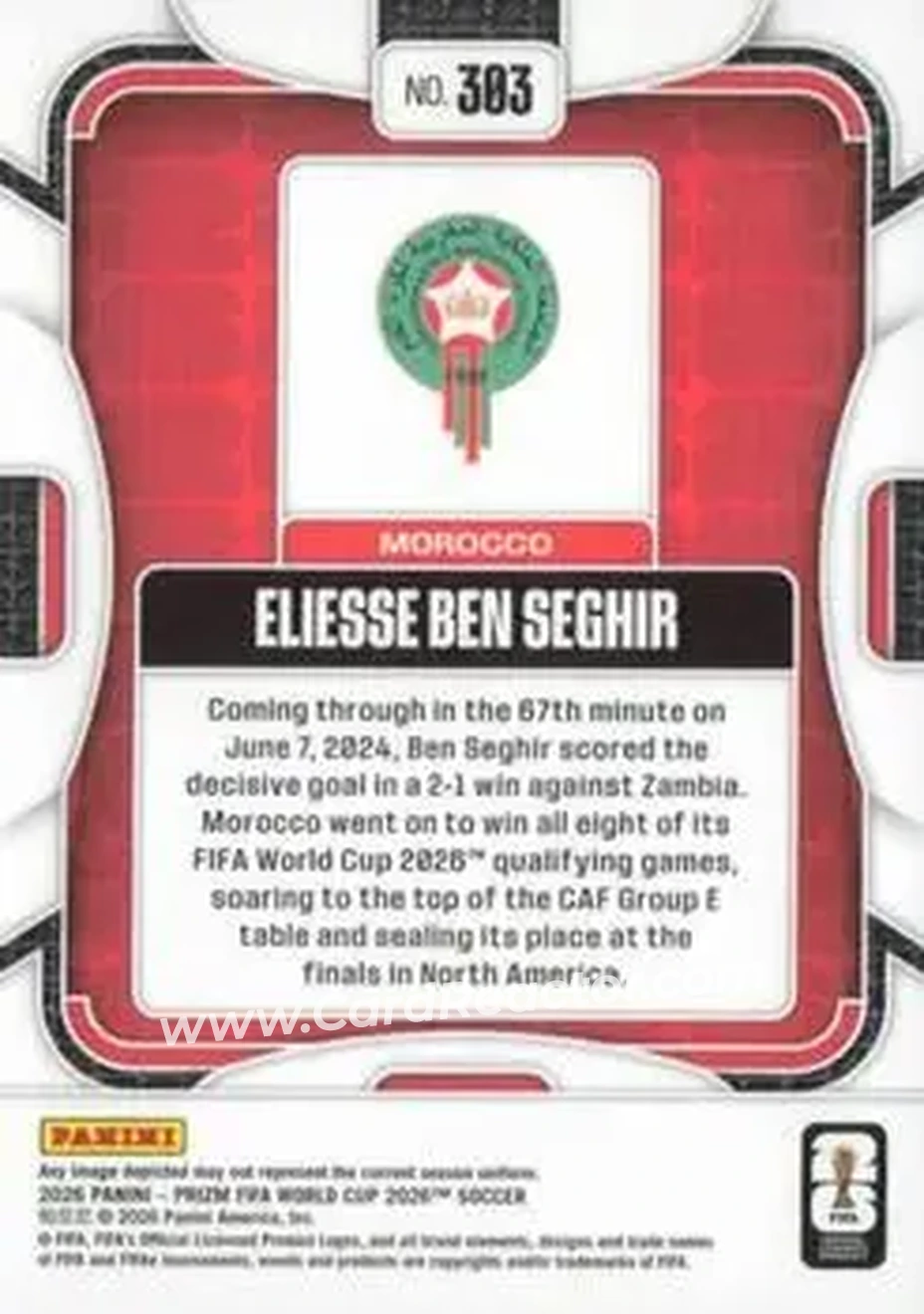 2026 Panini Prizm FIFA World Cup #303 - Eliesse Ben Seghir - Morocco - Back