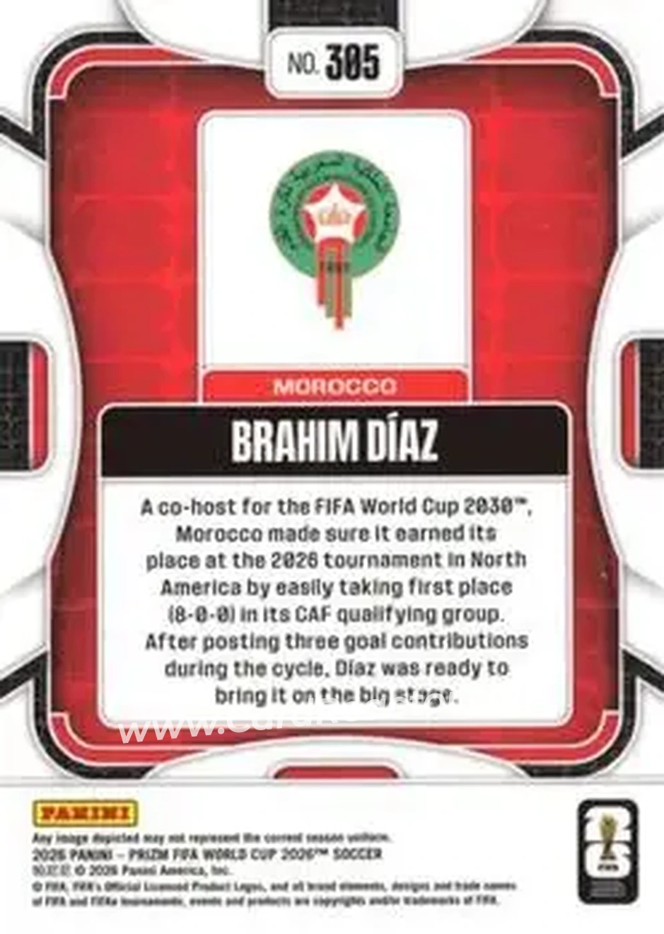 2026 Panini Prizm FIFA World Cup #305 - Brahim Diaz - Morocco - Back