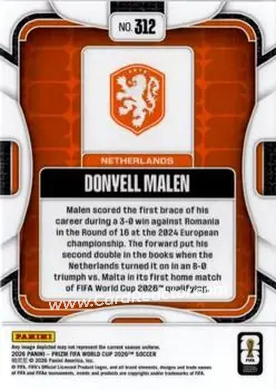2026 Panini Prizm FIFA World Cup #312 - Donyell Malen - Netherlands - Back
