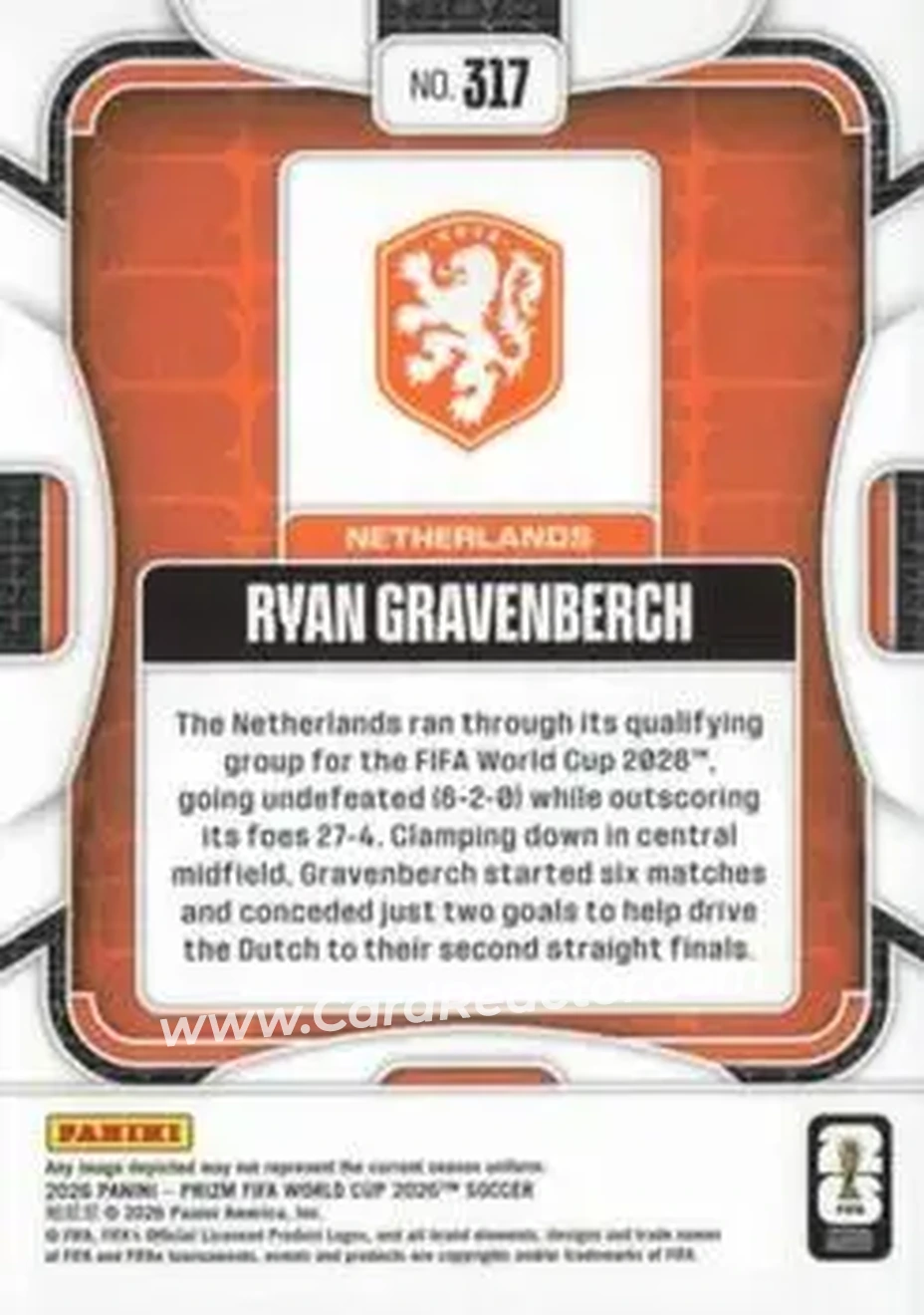 2026 Panini Prizm FIFA World Cup #317 - Ryan Gravenberch - Netherlands - Back