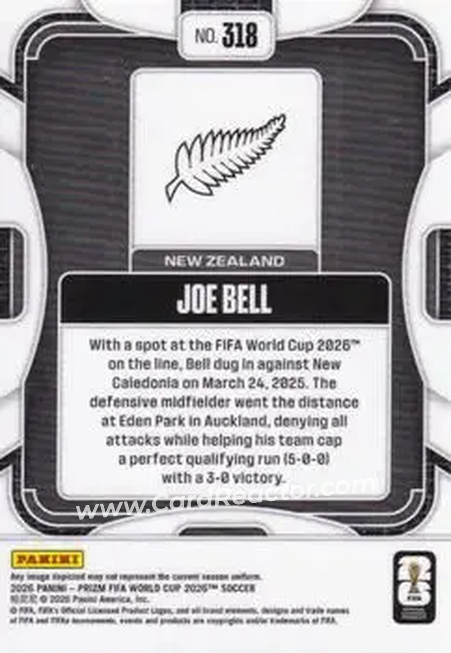 2026 Panini Prizm FIFA World Cup #318 - Joe Bell - New Zealand - Back
