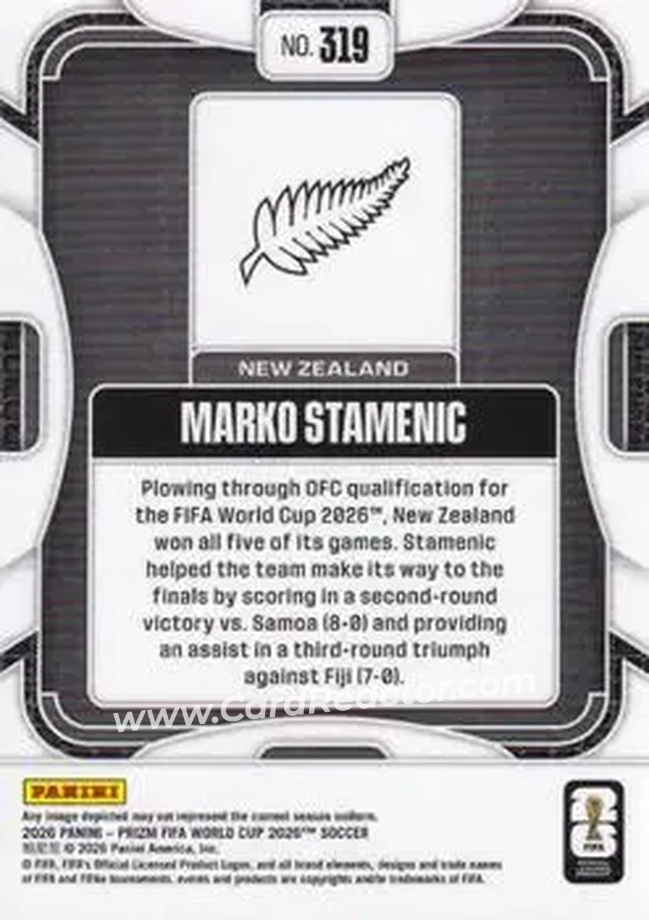 2026 Panini Prizm FIFA World Cup #319 - Marko Stamenic - New Zealand - Back