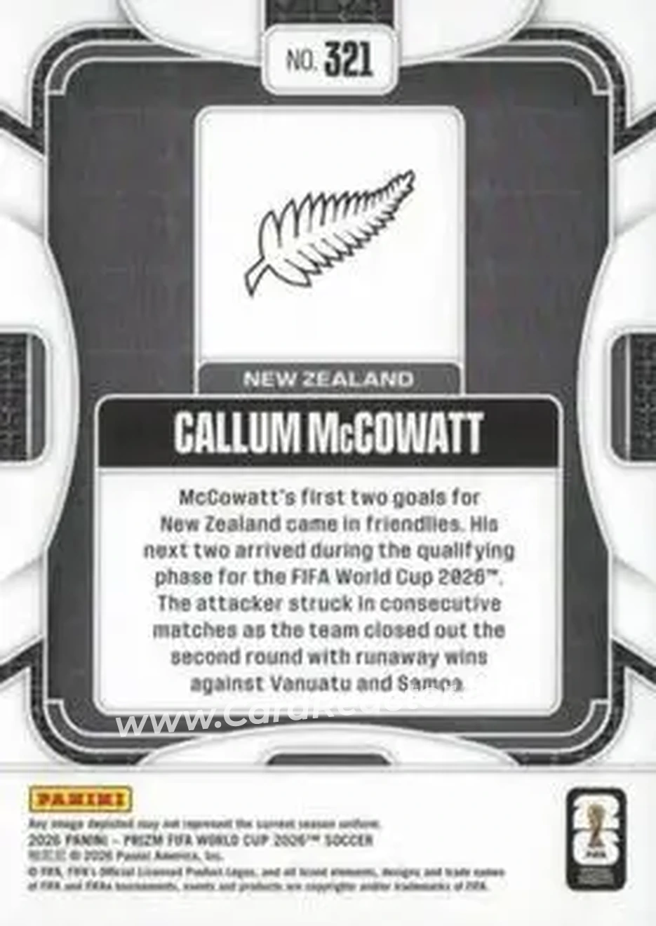 2026 Panini Prizm FIFA World Cup #321 - Callum McCowatt - New Zealand - Back