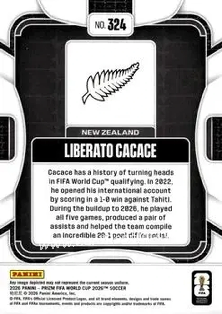 2026 Panini Prizm FIFA World Cup #324 - Liberato Cacace - New Zealand - Back
