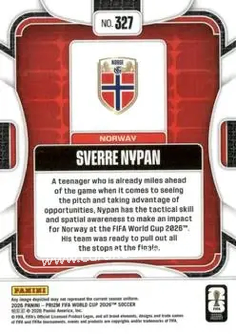 2026 Panini Prizm FIFA World Cup #327 - Sverre Nypan - Norway - Back