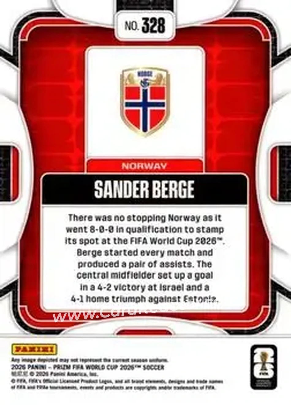 2026 Panini Prizm FIFA World Cup #328 - Sander Berge - Norway - Back