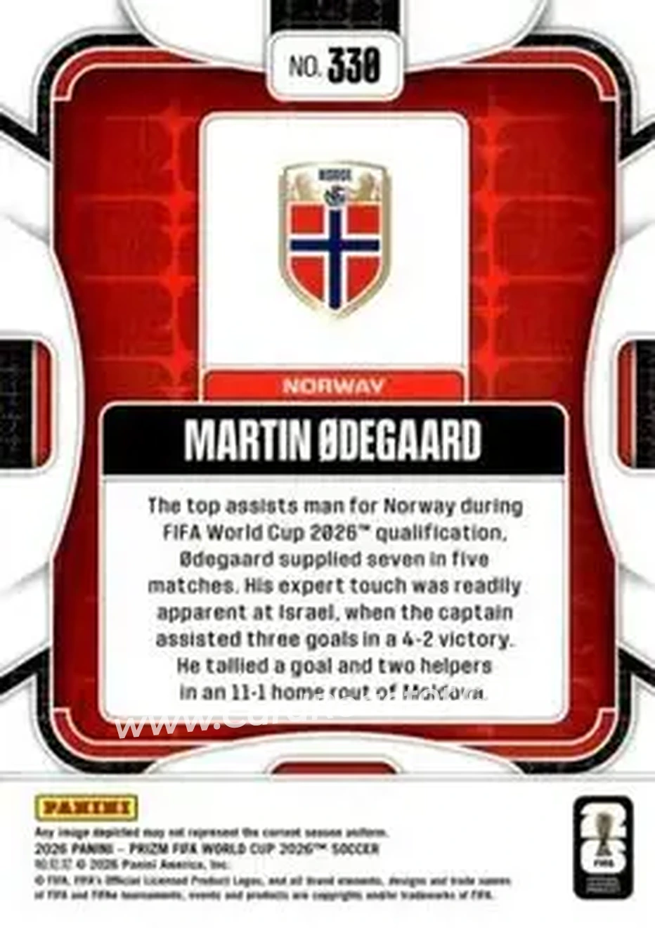 2026 Panini Prizm FIFA World Cup #330 - Martin Odegaard - Norway - Back