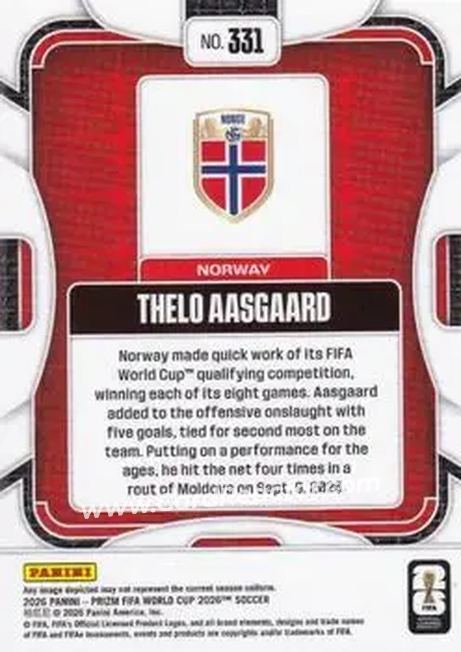 2026 Panini Prizm FIFA World Cup #331 - Thelo Aasgaard - Norway - Back