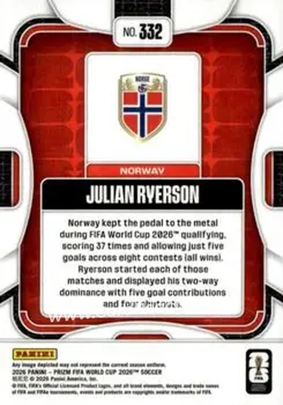 2026 Panini Prizm FIFA World Cup #332 - Julian Ryerson - Norway - Back