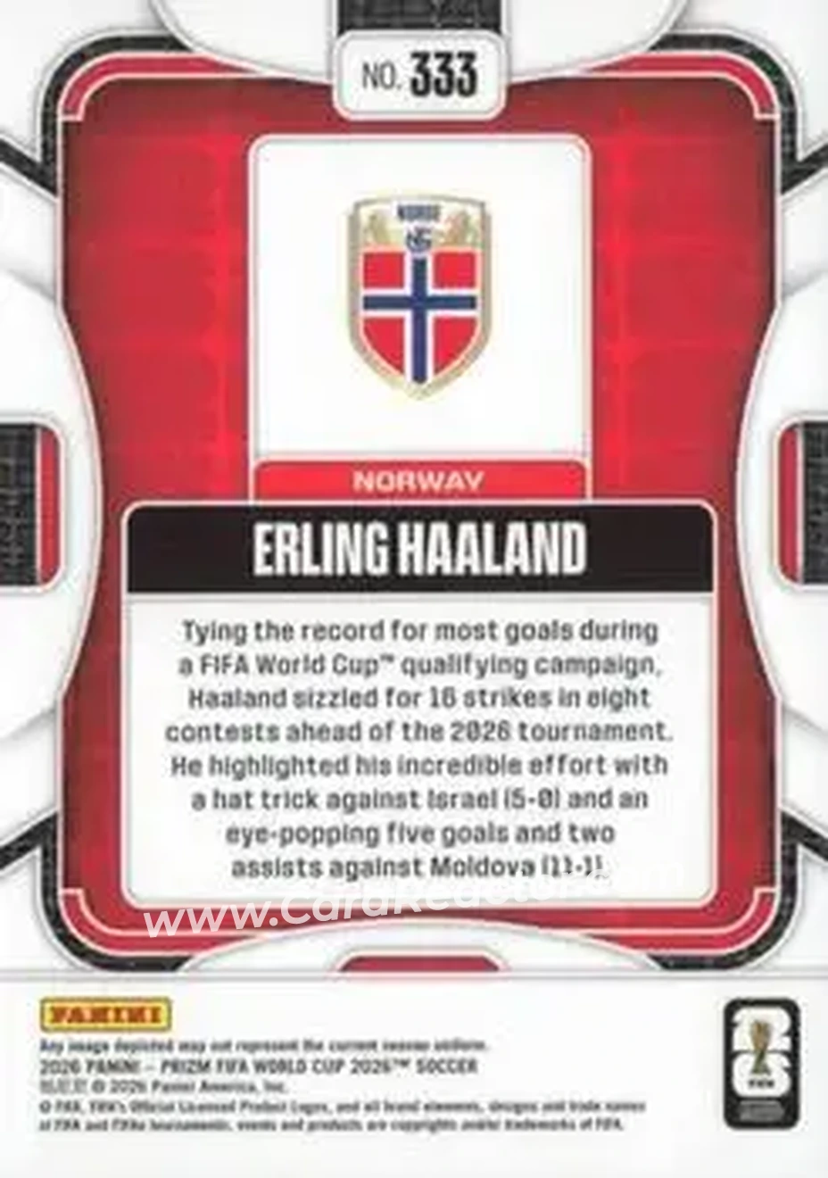 2026 Panini Prizm FIFA World Cup #333 - Erling Haaland - Norway - Back