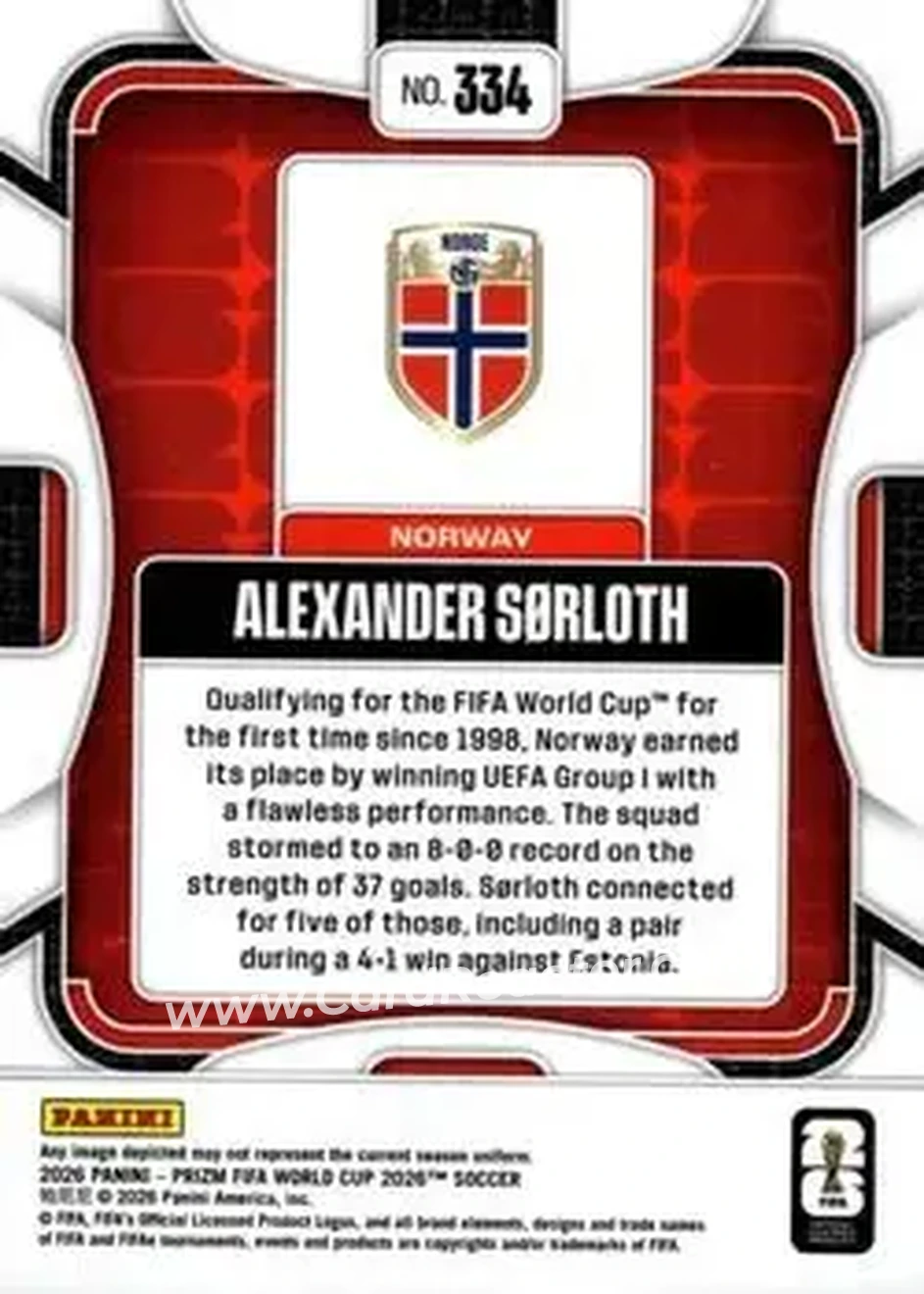 2026 Panini Prizm FIFA World Cup #334 - Alexander Sorloth - Norway - Back