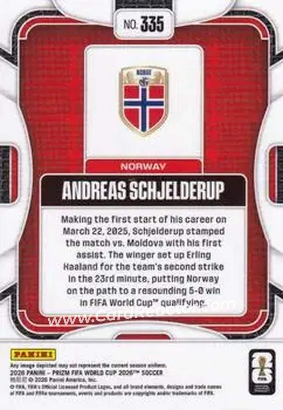 2026 Panini Prizm FIFA World Cup #335 - Andreas Schjelderup - Norway - Back