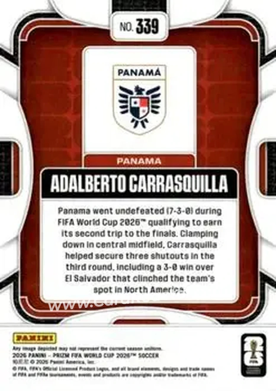 2026 Panini Prizm FIFA World Cup #339 - Adalberto Carrasquilla - Panama - Back