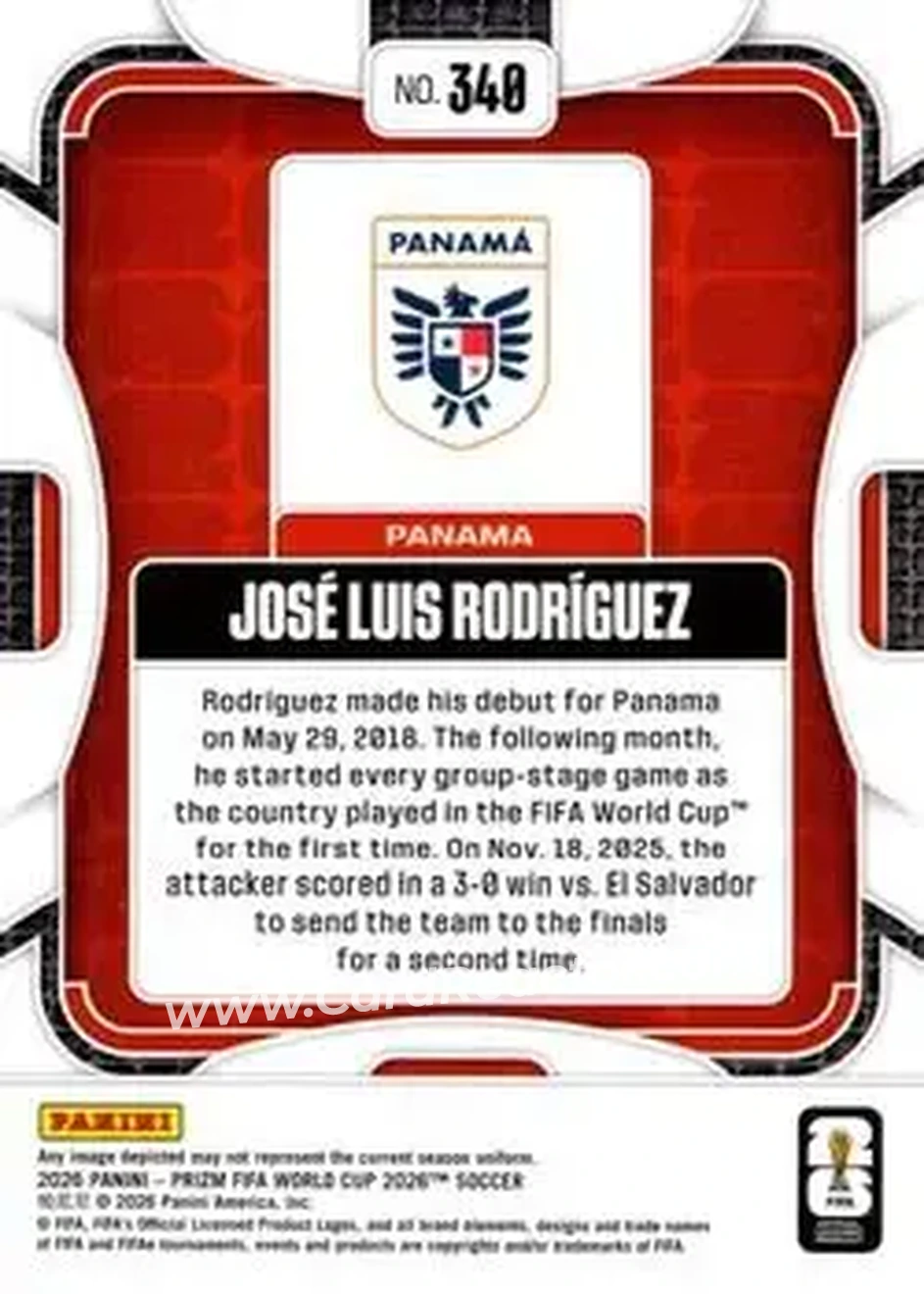 2026 Panini Prizm FIFA World Cup #340 - Jose Luis Rodriguez - Panama - Back