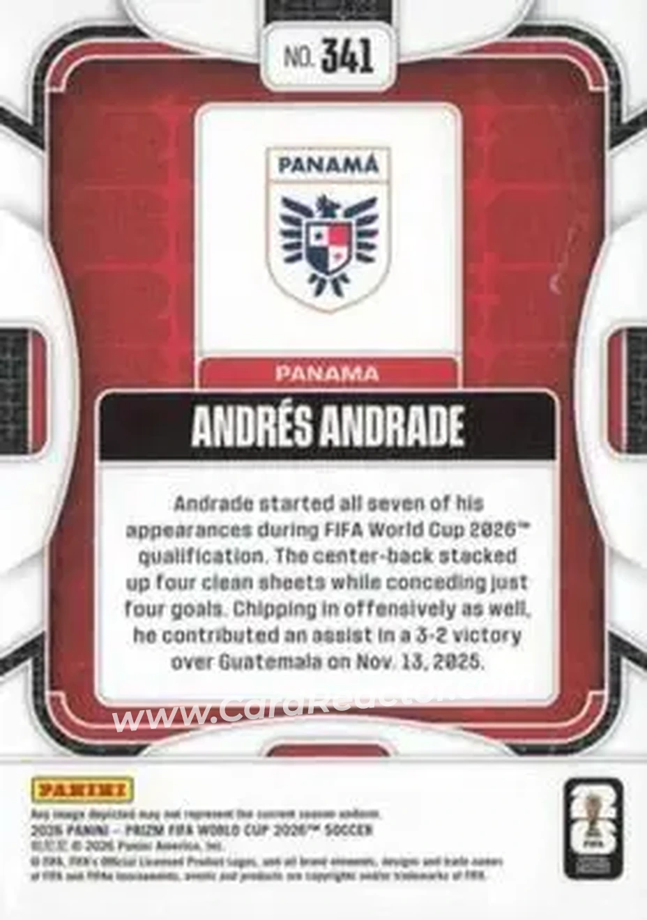 2026 Panini Prizm FIFA World Cup #341 - Andres Andrade - Panama - Back