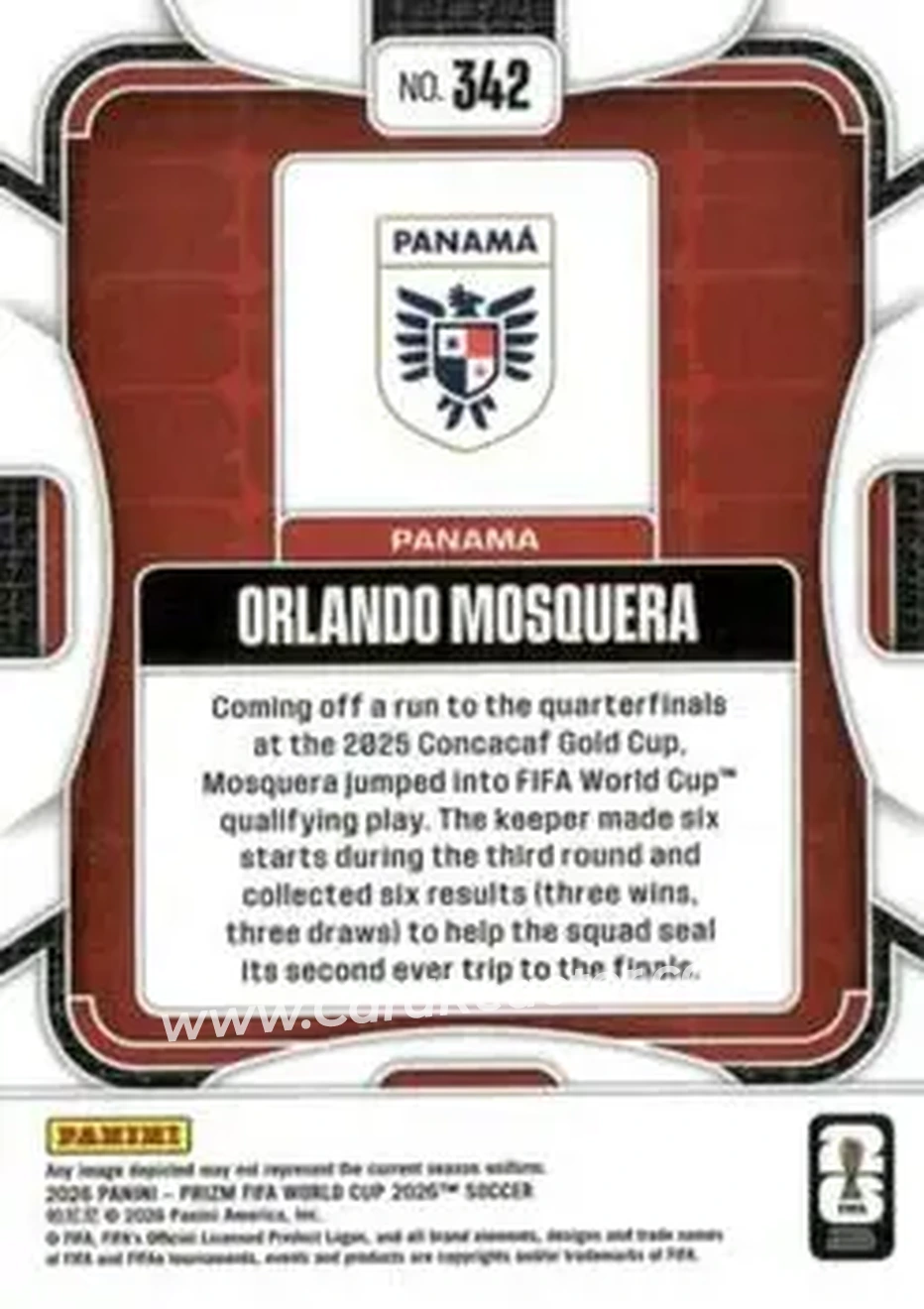2026 Panini Prizm FIFA World Cup #342 - Orlando Mosquera - Panama - Back
