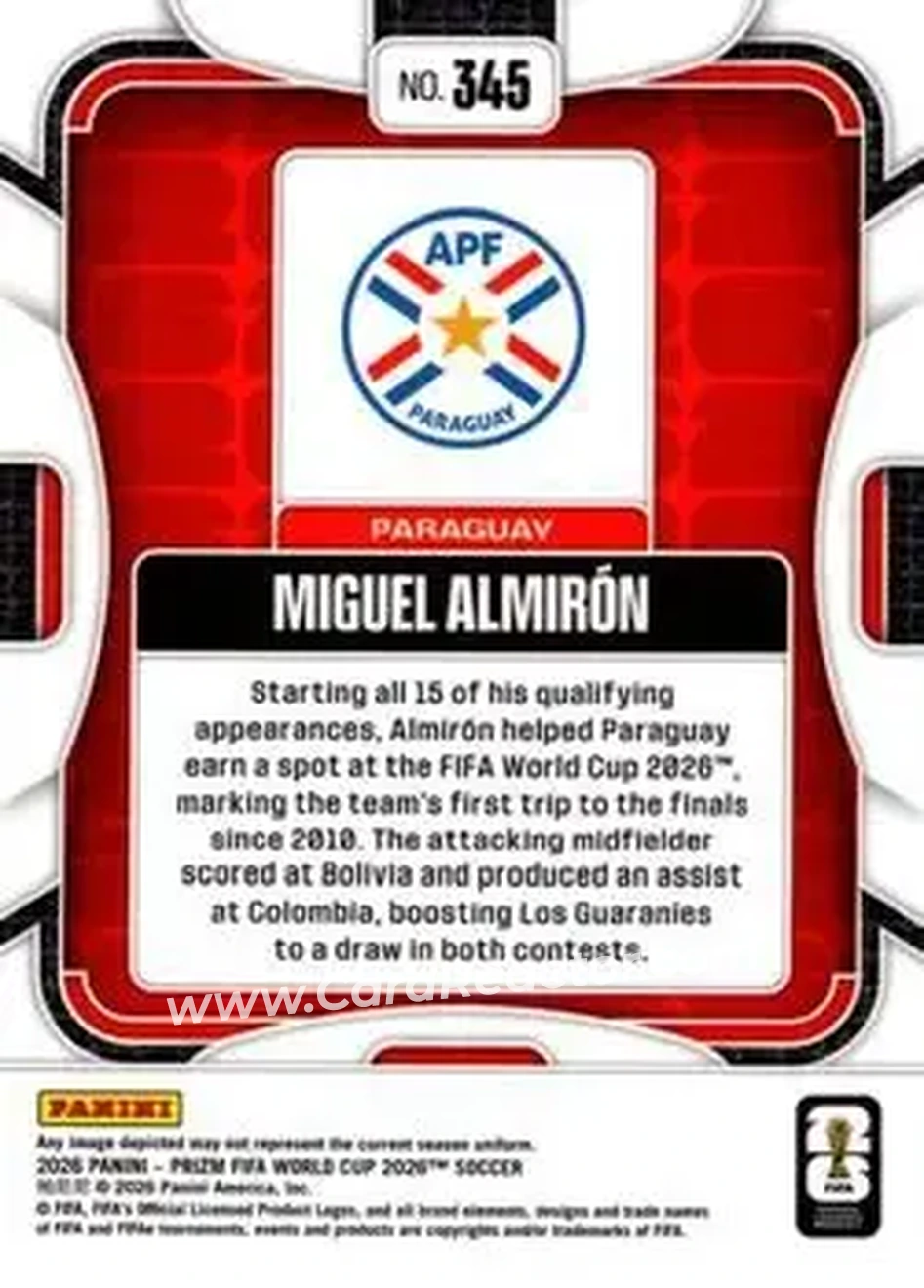 2026 Panini Prizm FIFA World Cup #345 - Miguel Almiron - Paraguay - Back