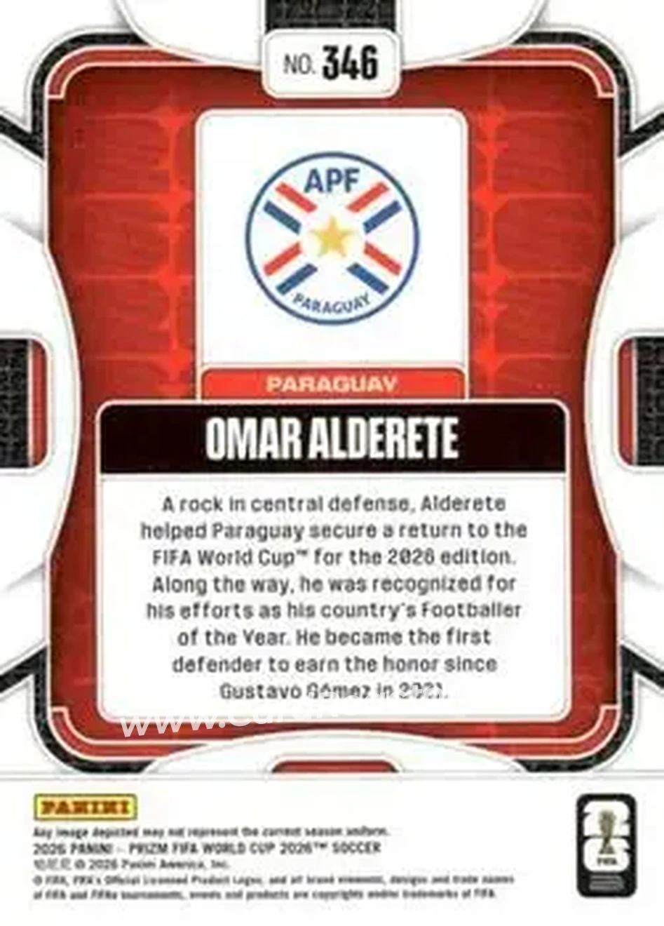 2026 Panini Prizm FIFA World Cup #346 - Omar Alderete - Paraguay - Back
