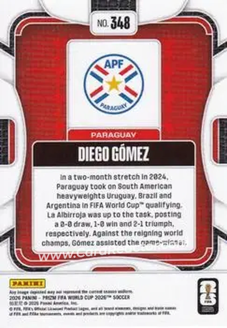 2026 Panini Prizm FIFA World Cup #348 - Diego Gomez - Paraguay - Back