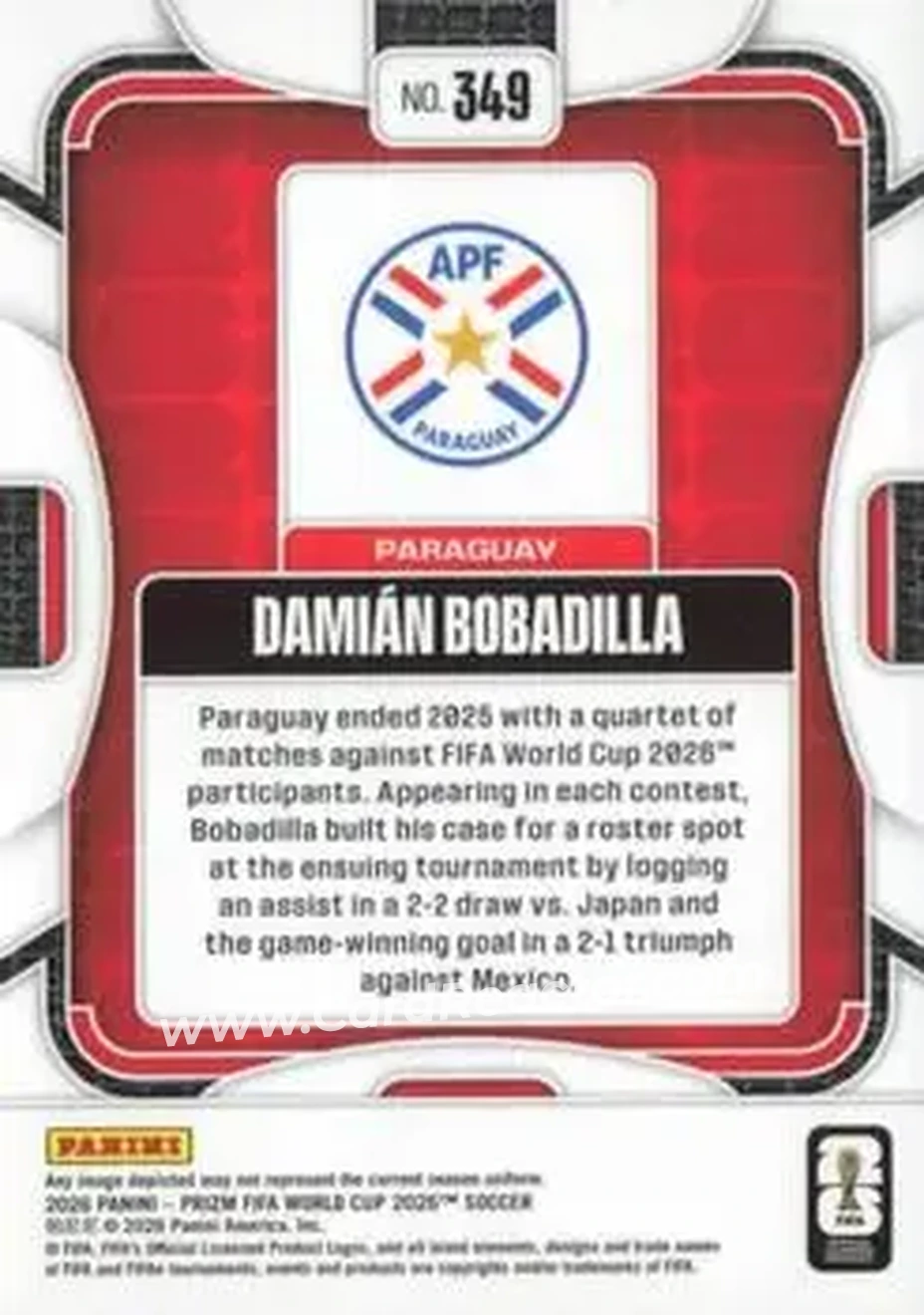 2026 Panini Prizm FIFA World Cup #349 - Damian Bobadilla - Paraguay - Back