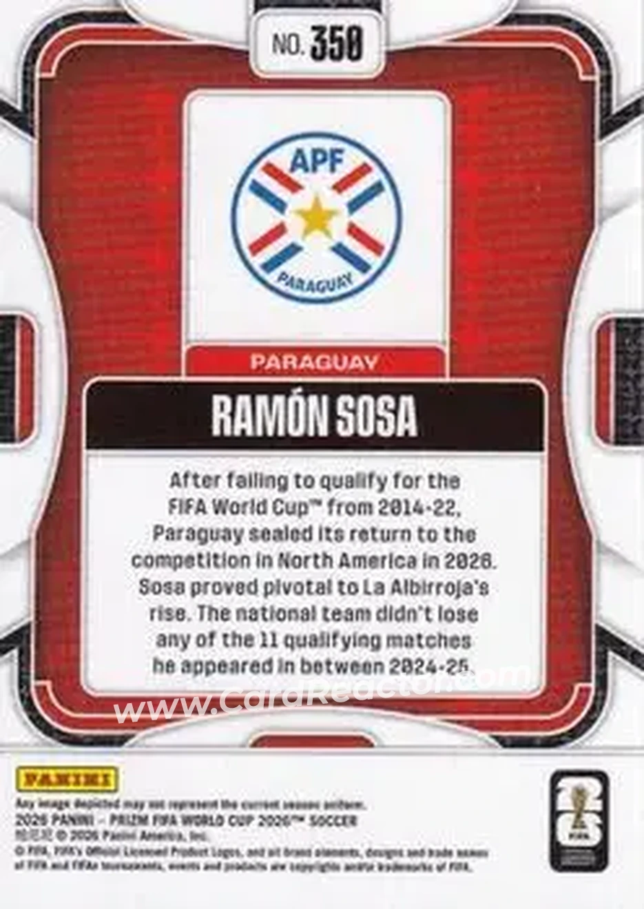 2026 Panini Prizm FIFA World Cup #350 - Ramon Sosa - Paraguay - Back