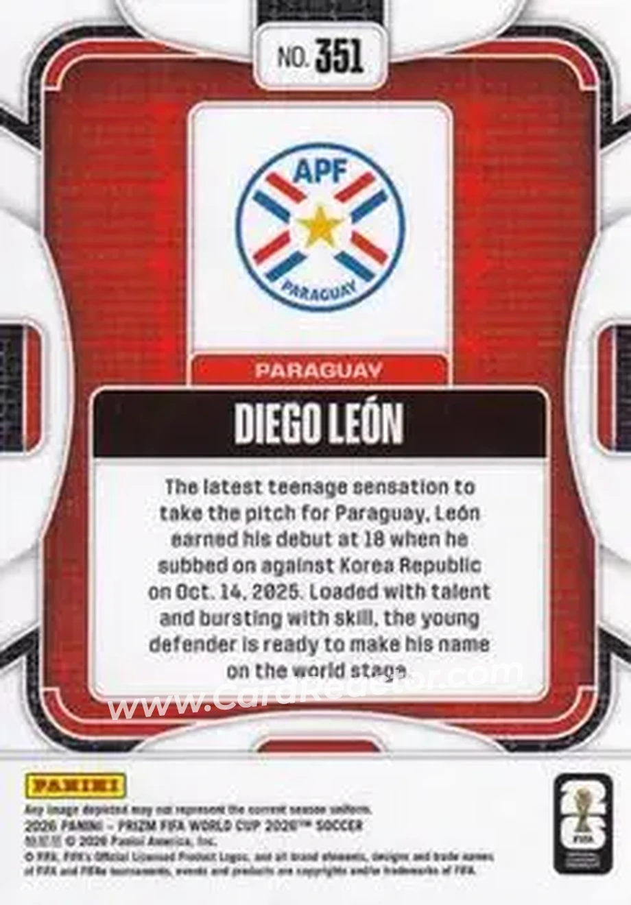 2026 Panini Prizm FIFA World Cup #351 - Diego Leon - Paraguay - Back