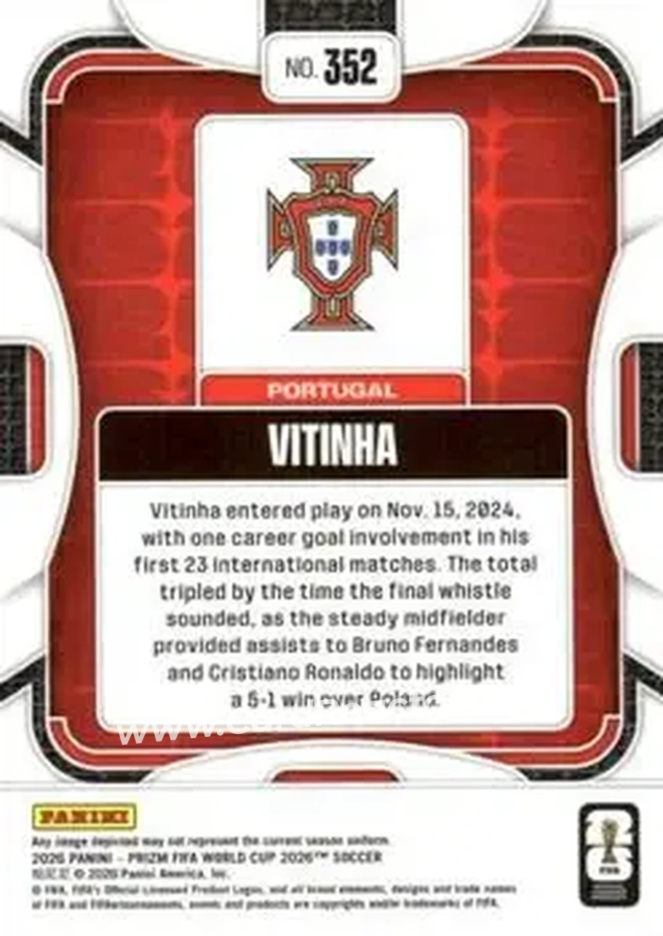 2026 Panini Prizm FIFA World Cup #352 - Vitinha - Portugal - Back