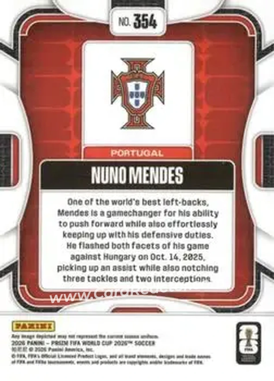 2026 Panini Prizm FIFA World Cup #354 - Nuno Mendes - Portugal - Back