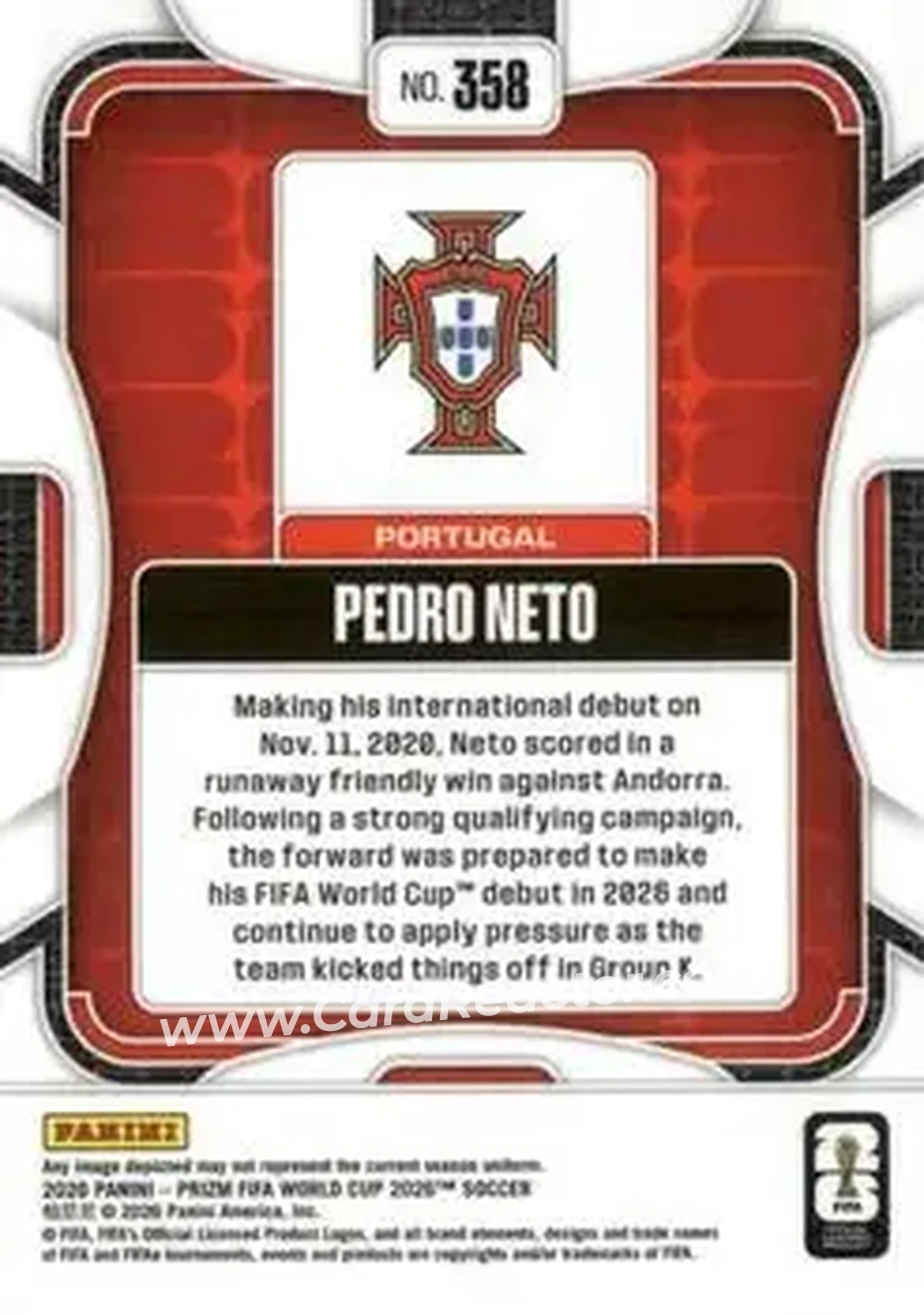 2026 Panini Prizm FIFA World Cup #358 - Pedro Neto - Portugal - Back