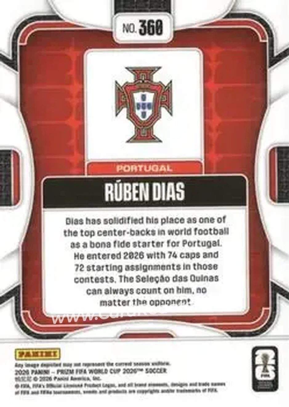 2026 Panini Prizm FIFA World Cup #360 - Ruben Dias - Portugal - Back