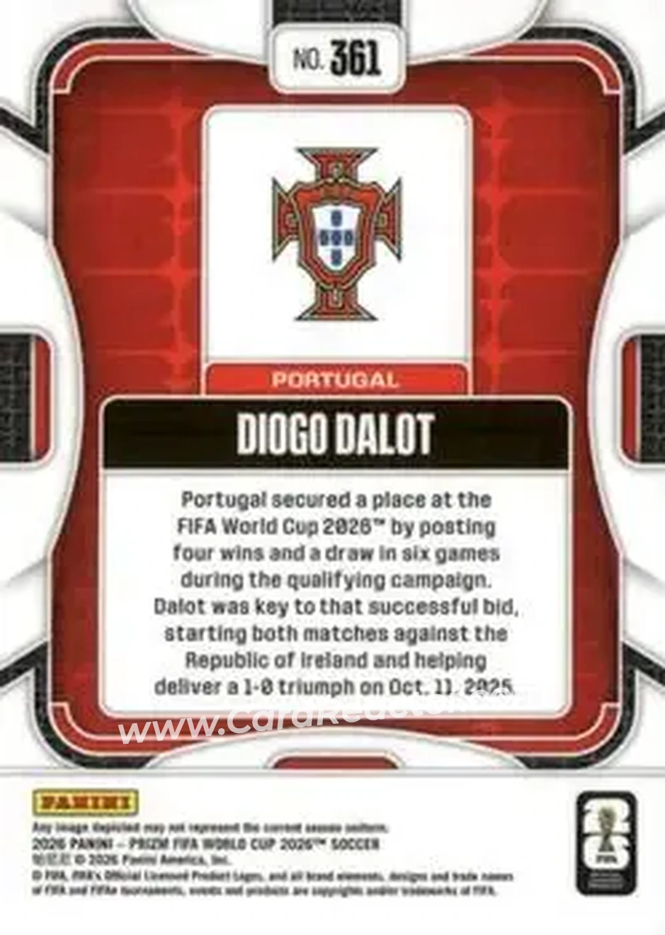 2026 Panini Prizm FIFA World Cup #361 - Diogo Dalot - Portugal - Back