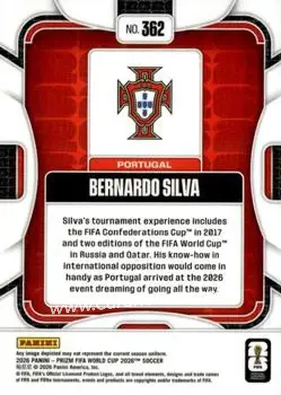 2026 Panini Prizm FIFA World Cup #362 - Bernardo Silva - Portugal - Back