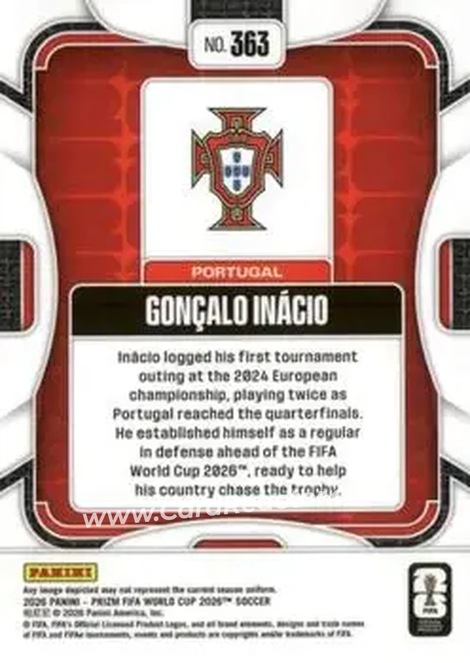 2026 Panini Prizm FIFA World Cup #363 - Goncalo Inacio - Portugal - Back