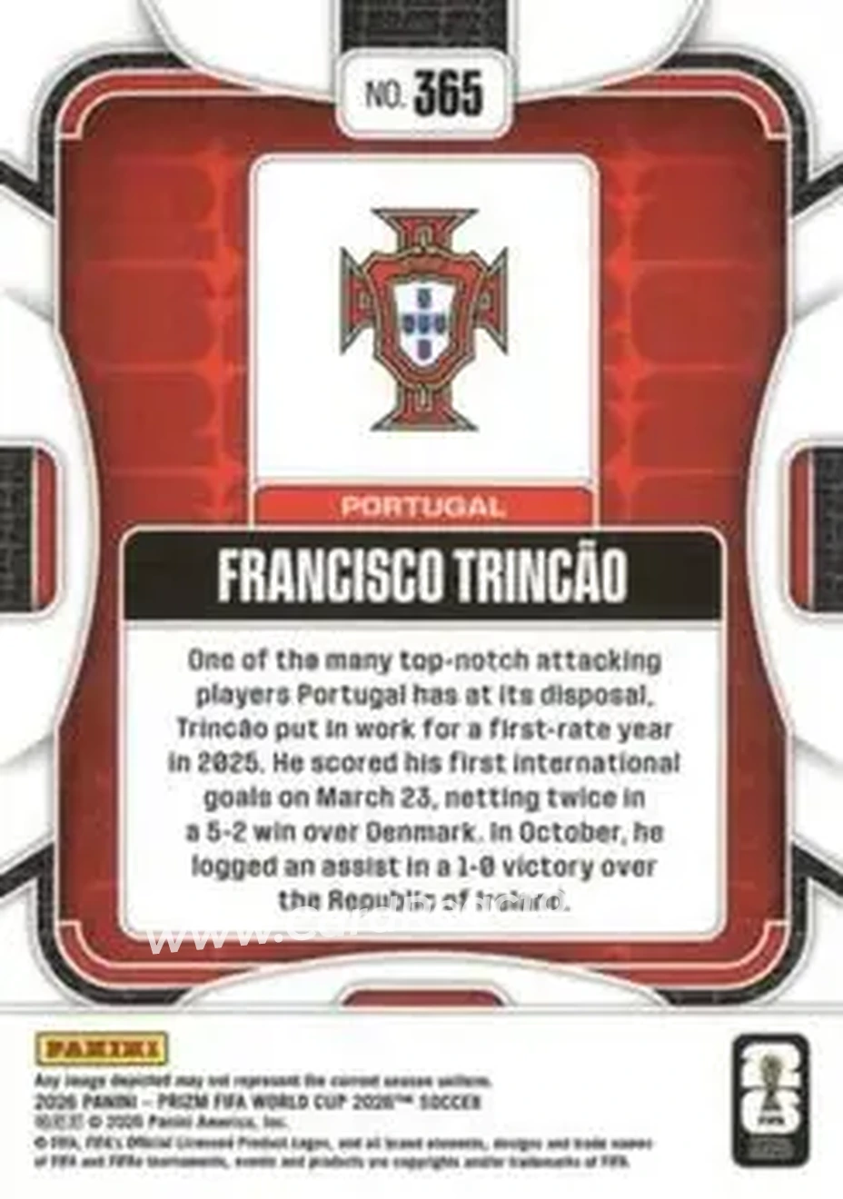 2026 Panini Prizm FIFA World Cup #365 - Francisco Trincao - Portugal - Back