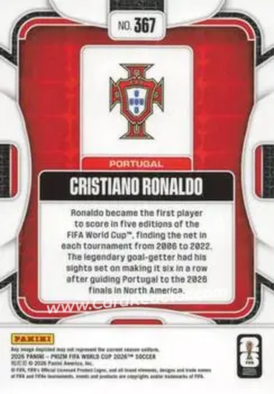 2026 Panini Prizm FIFA World Cup #367 - Cristiano Ronaldo - Portugal - Back