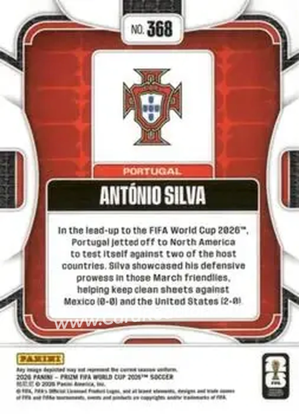 2026 Panini Prizm FIFA World Cup #368 - Antonio Silva - Portugal - Back