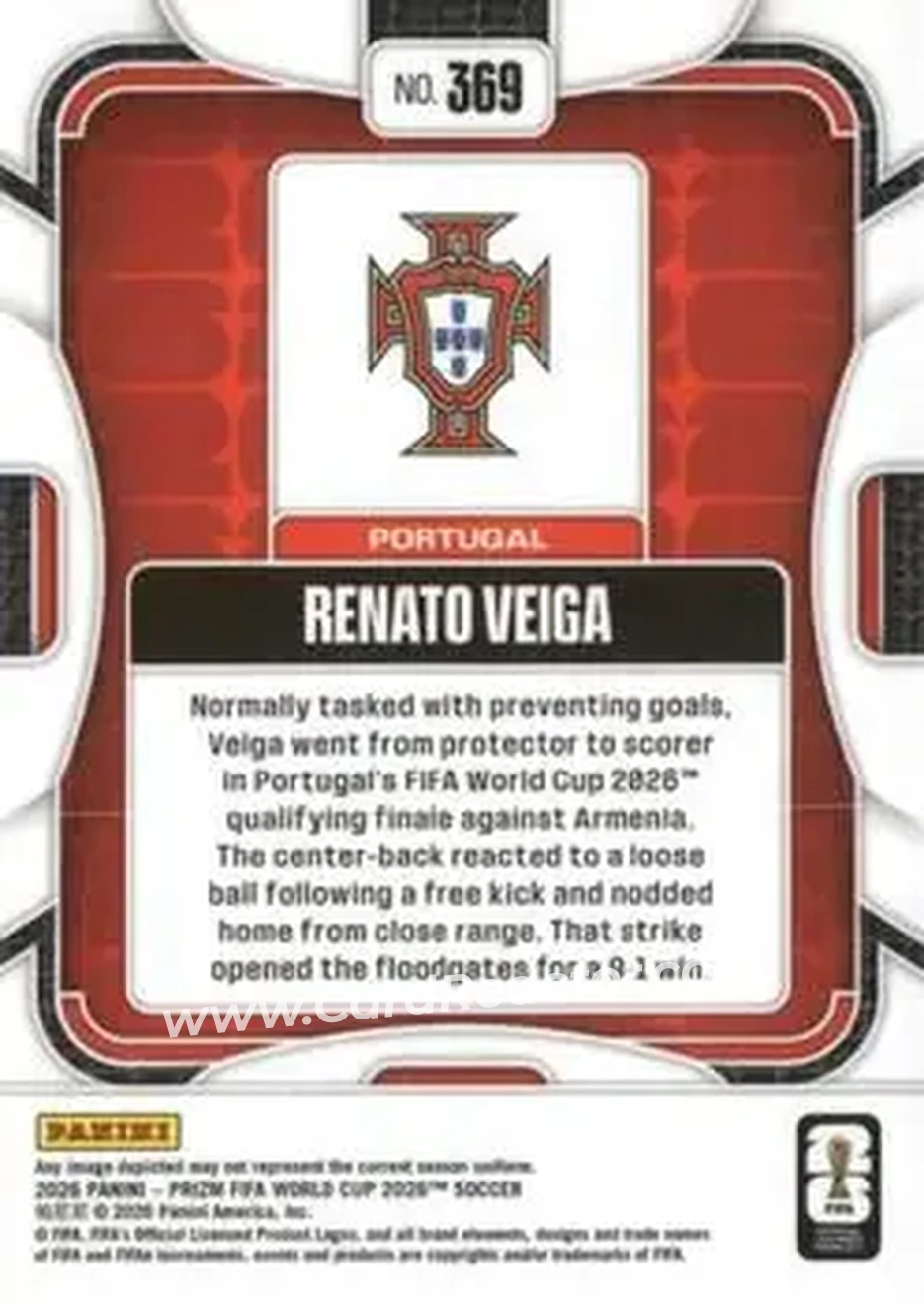 2026 Panini Prizm FIFA World Cup #369 - Renato Veiga - Portugal - Back