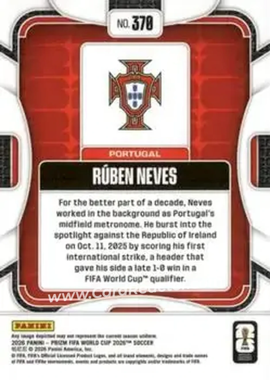 2026 Panini Prizm FIFA World Cup #370 - Ruben Neves - Portugal - Back