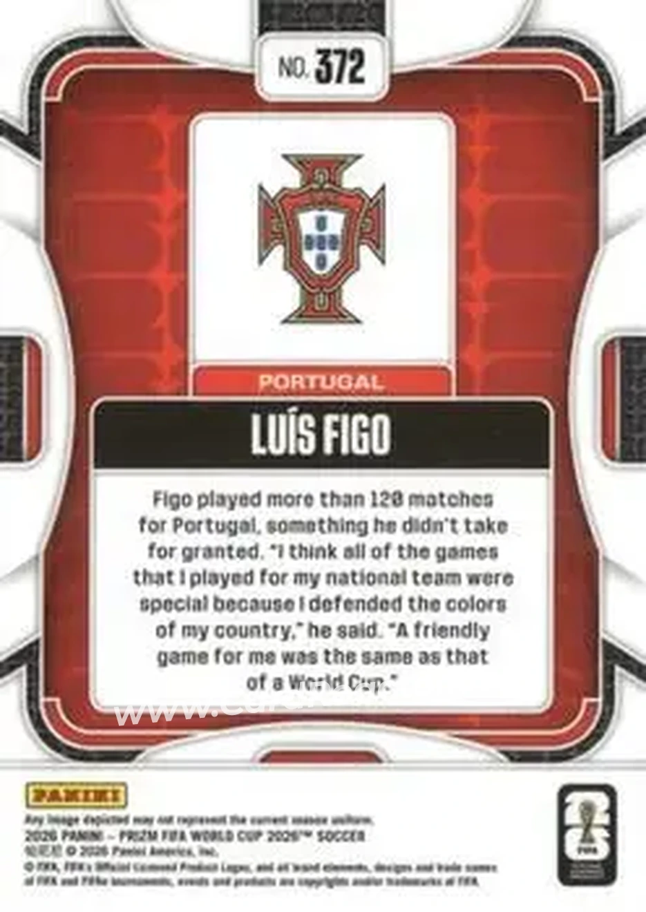 2026 Panini Prizm FIFA World Cup #372 - Luis Figo - Portugal - Back