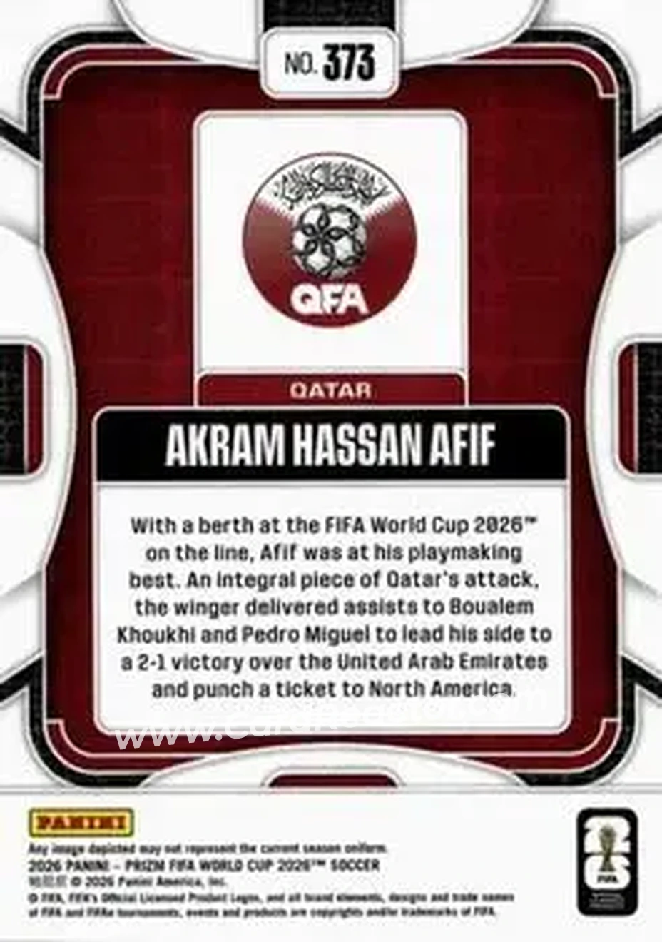 2026 Panini Prizm FIFA World Cup #373 - Akram Hassan Afif - Qatar - Back