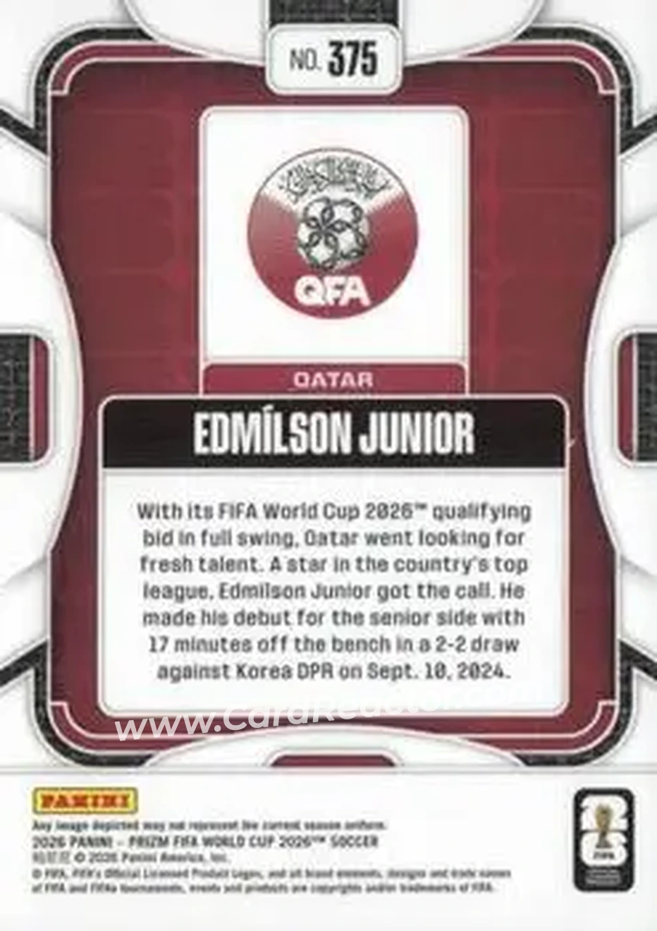 2026 Panini Prizm FIFA World Cup #375 - Edmilson Junior - Qatar - Back