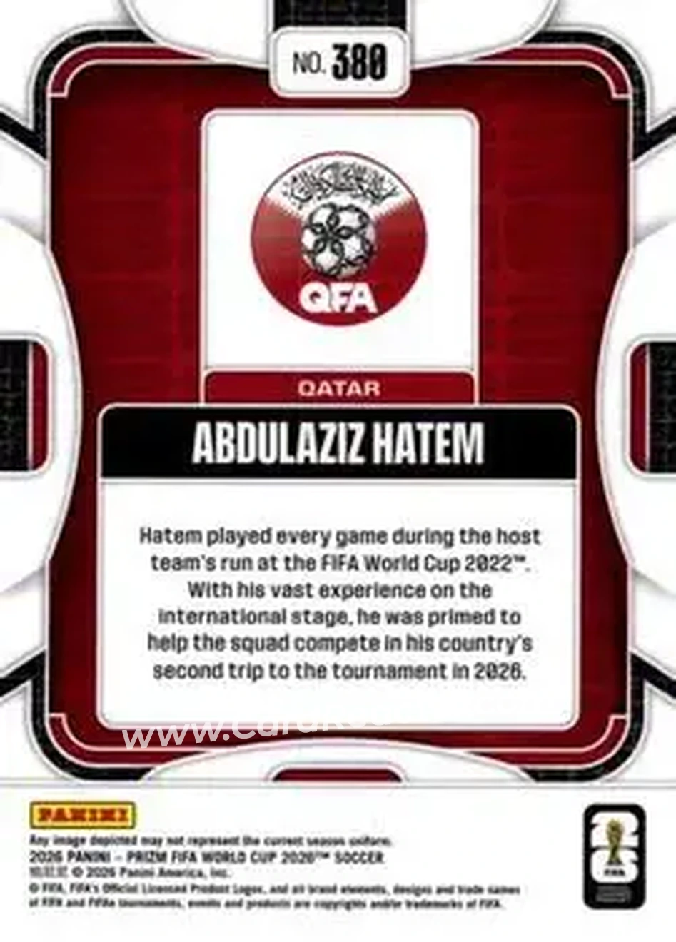 2026 Panini Prizm FIFA World Cup #380 - Abdulaziz Hatem - Qatar - Back