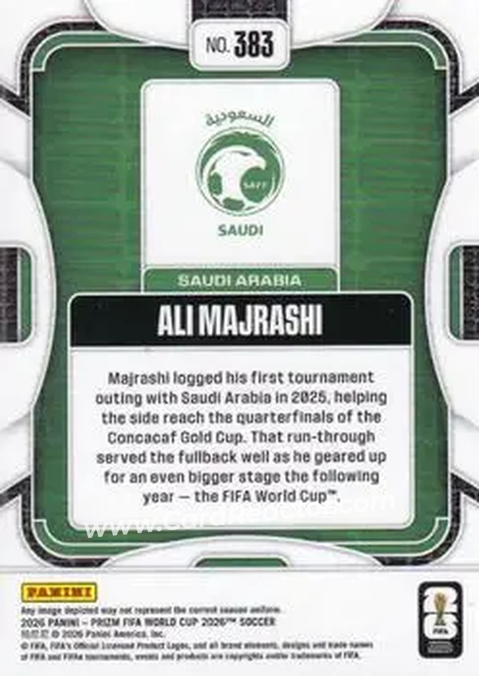 2026 Panini Prizm FIFA World Cup #383 - Ali Majrashi - Saudi Arabia - Back