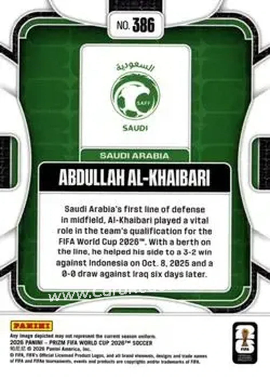 2026 Panini Prizm FIFA World Cup #386 - Abdullah Al-Khaibari - Saudi Arabia - Back